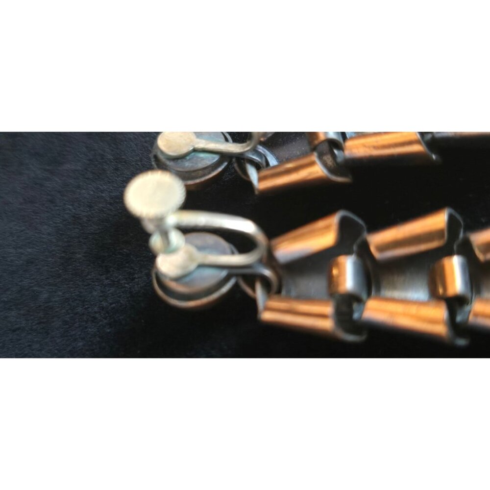 Vintage Copper Dangle Earrings Modernist Geometric Tiered Statement Screw-Back - Picture 6 of 11